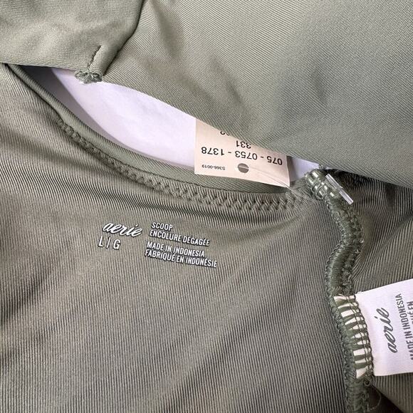 Aerie Women’s Sz Large Wide Strap Scoop Bikini Top Olive Green Stretch NWT - Picture 6 of 6